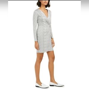 French Connection Silver V-Neck Snake Jacquard Wrap Dress Women's Size 0 NWOT